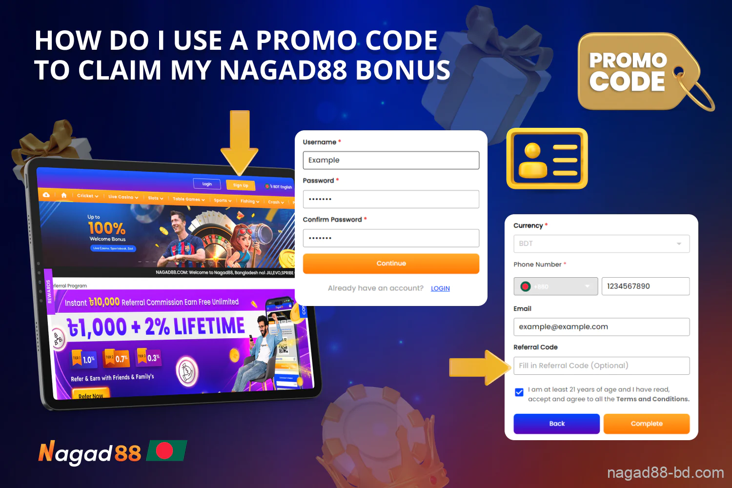 To use Nagad88 promo code, a Bangladeshi user has to create an account and enter the promo code in a special field