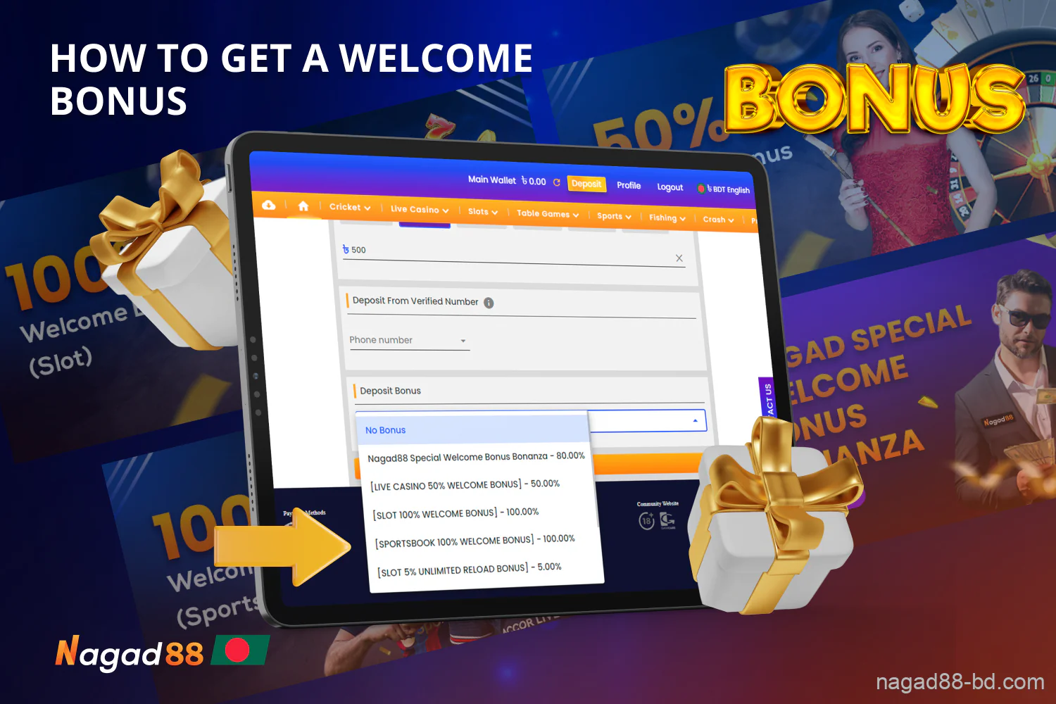 To get the Nagad88 welcome bonus, users from Bangladesh must register and make a deposit