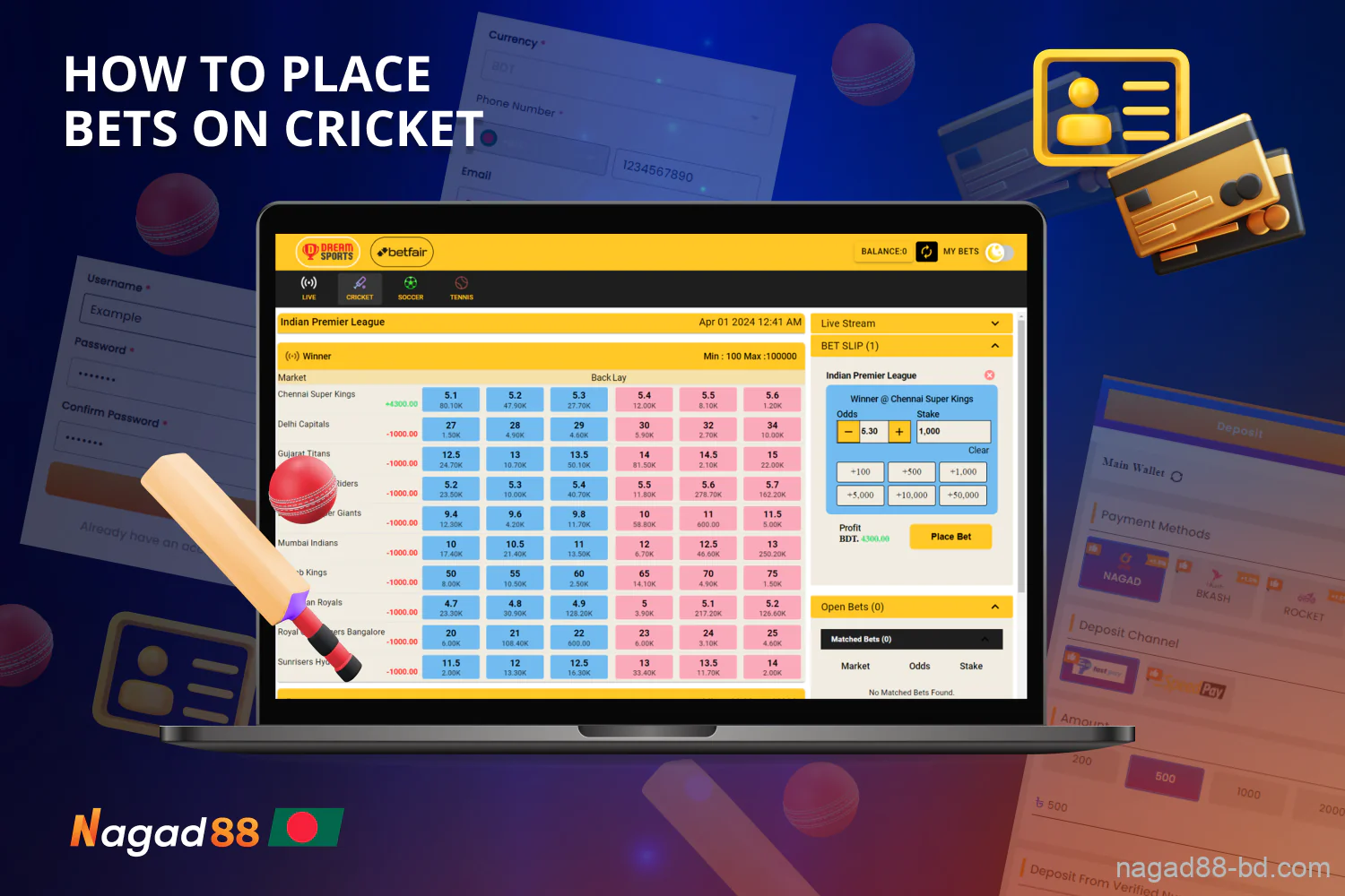 Bangladeshi players must register with Nagad88 and make a deposit before they can place online cricket bets