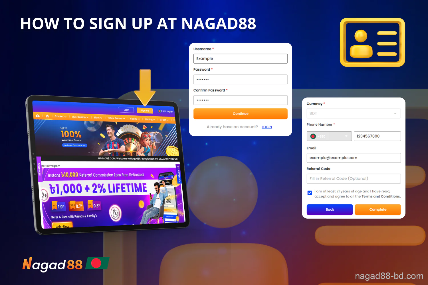 Users from Bangladesh can quickly and easily register with the casino on the website or through the Nagad88 mobile app