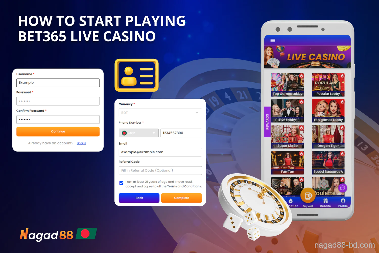 To start playing at Nagad88 live casino, players from Bangladesh must register, select a game and place a bet