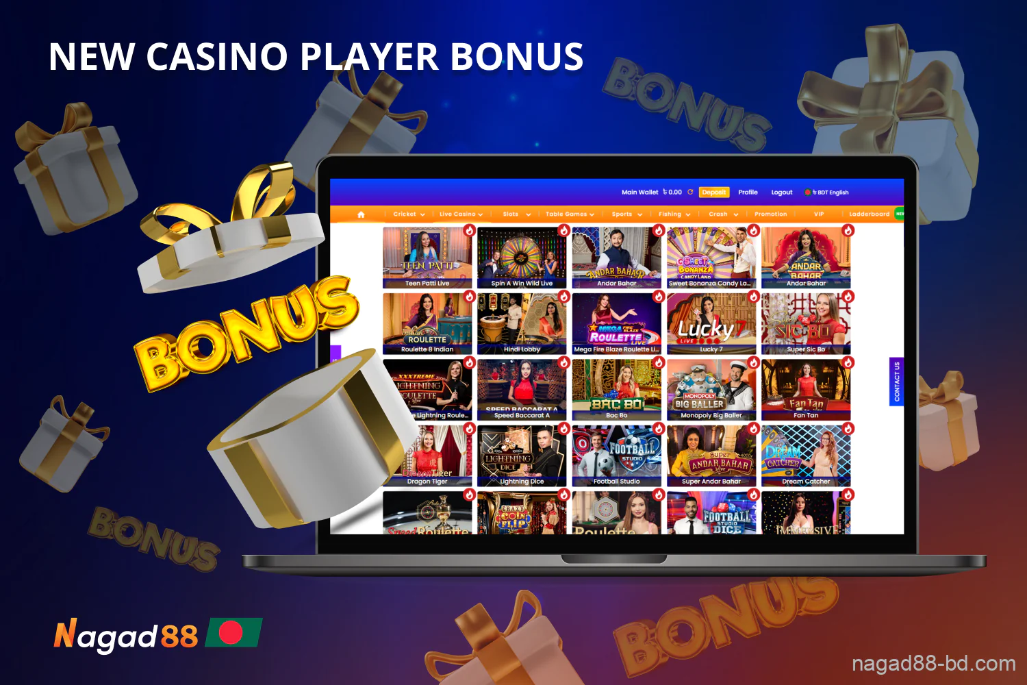 Every new user from Bangladesh who wants to start playing at Nagad88 live casino can get a welcome bonus