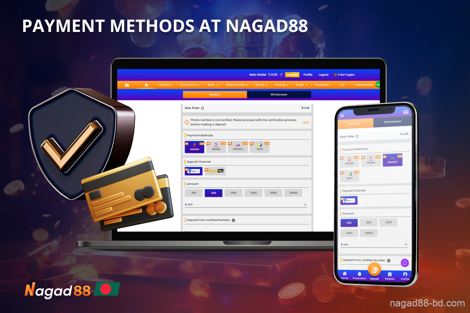 Nagad88 Bangladesh users can use the game balance to deposit, to bet and play and to withdraw money to their bank e-wallets