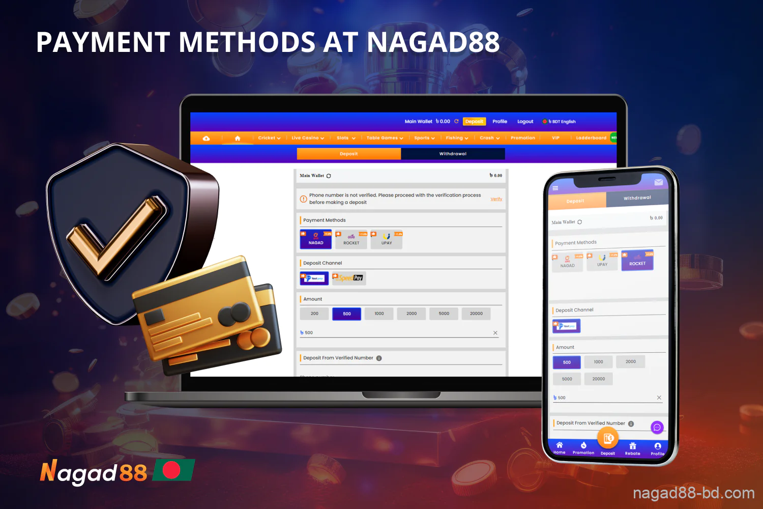 Nagad88 Bangladesh users can use the game balance to deposit, to bet and play and to withdraw money to their bank e-wallets